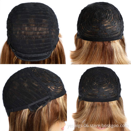 Cheap Human Hair 4/27# Colour Highlight Wigs Brazilian Hair Non Lace Wig With Bangs Machine Made Human Hair Wigs For Black Women